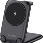 Choetech 3 in 1 Magnetic Unique Travel Wireless Charger Stand for iphone/airpods/Apple watch black